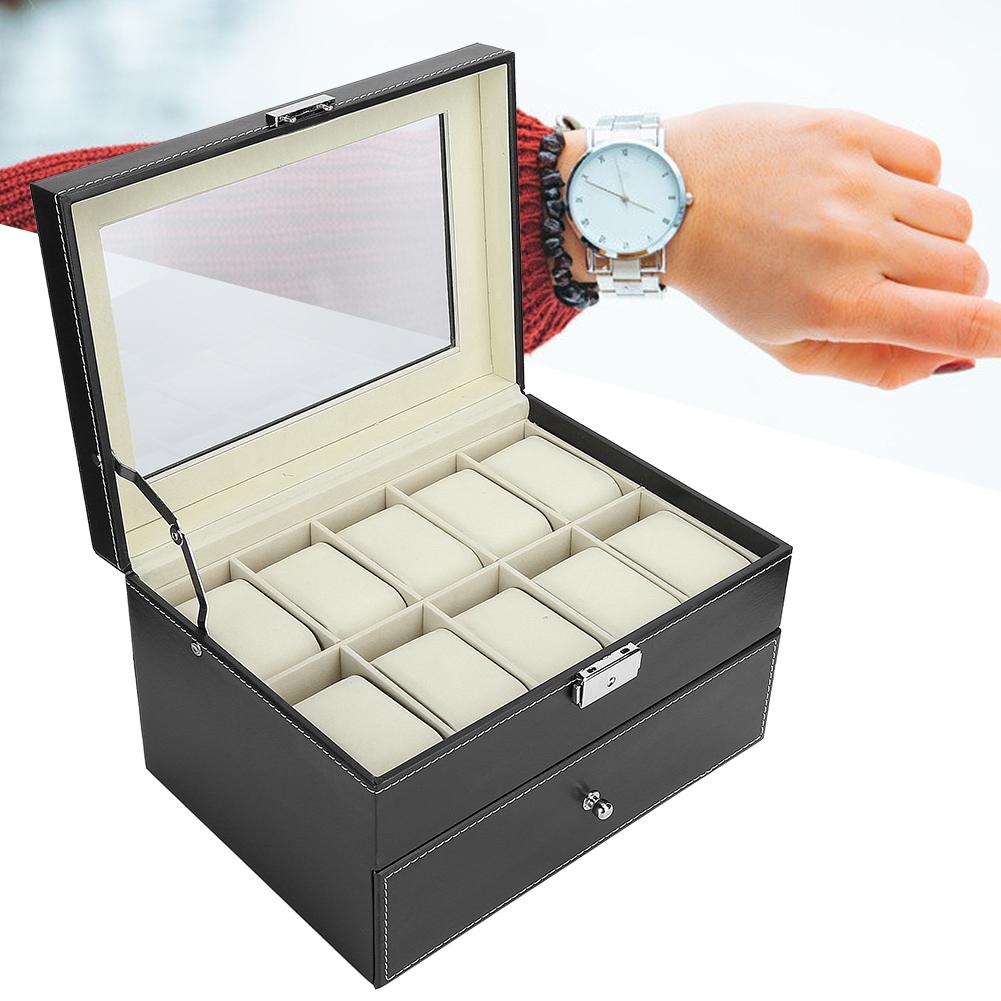 Двухслойный футляр для часов, футляр для хранения очков с 5 ячейками, футляр для часов с 10 ячейками (черный)