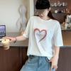 Женская свободная slimming футболка с круглым вырезом, коротким рукавом, узором в виде сердечек, большого размера, на лето 2025