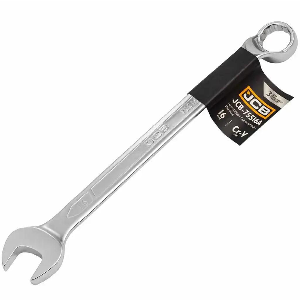 JCB 75 degree angled open end wrench 16mm CR-V steel double ended
