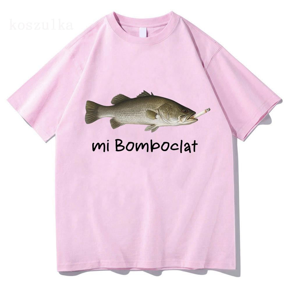 Смешная футболка с мемом Рыба Bomboclat Модная уличная одежда Футболки с коротким рукавом Женские Мужские Харадзюку Винтажные Футболки Свободные Футболки