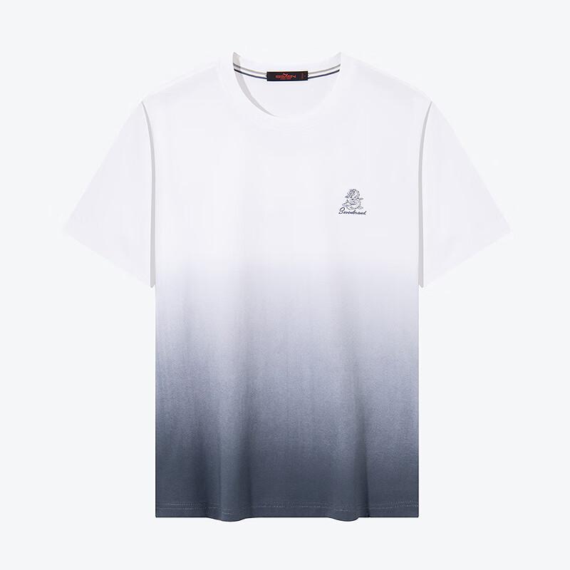 Qipai Men's Ice Algae Mud Gradient Print Round Neck T-shirt