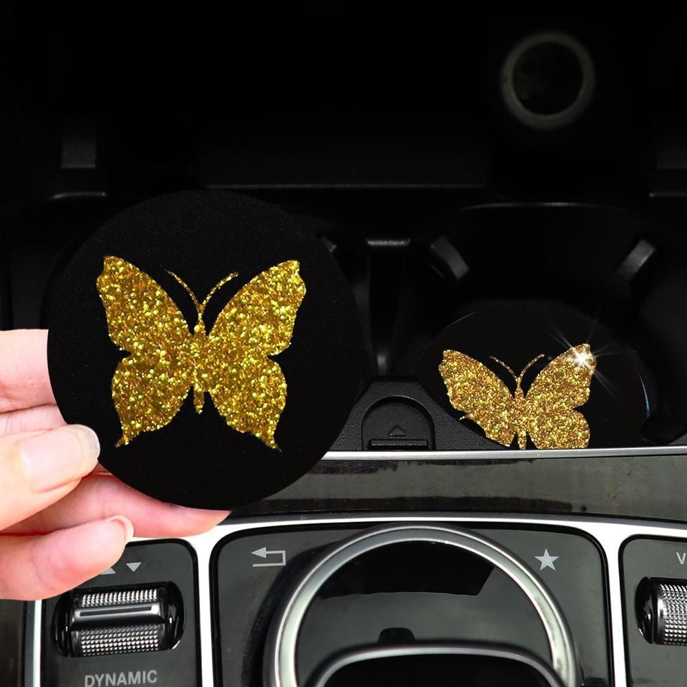 Anti-Slip Car Cup Coasters TPU Material Rhinestone Cup Holder for Car Interiors
