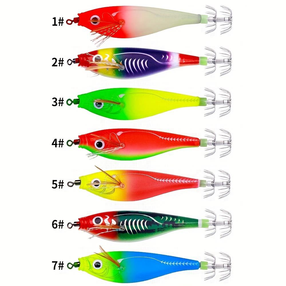 1Pcs Luminous Squid Jig 3.74in (9.5cm) 10g, Multi-Color PVC Fishing Lure Sharp Hooks Lines Sea Fishing Bait Squid Fishing Lures
