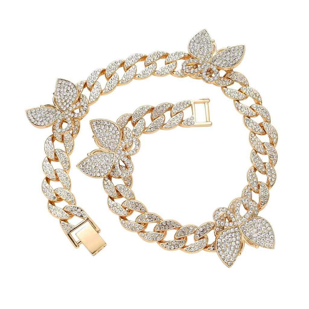 Personalized Shiny Rhinestone Butterfly Accessories Cuban Necklace Diy Small Butterfly Accessories Hip Hop Necklace