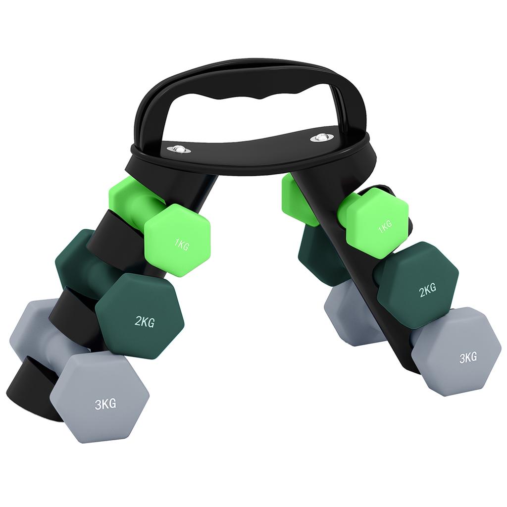 Dumbbells Set With Storage Rack 2 X 1kg 2 X 2kg 2 X 3kg Green