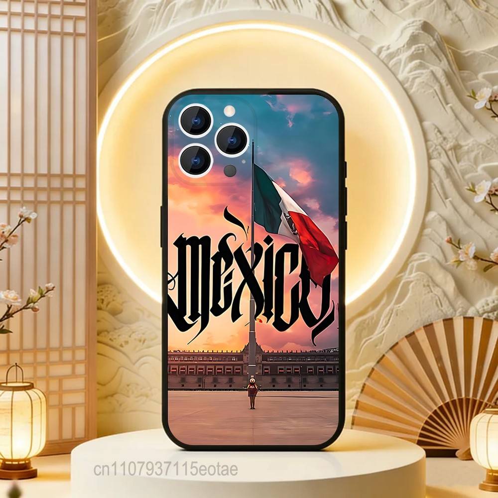 Чехол для телефона с национальным гербом и флагом Мексики для iPhone 17,16,15,14,13,12,11,Pro,Max,Plus,E,Air,Mini, Защитный черный чехол