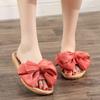 Women Summer Home Slippers New Breathable Indoor Fabric Linen Slippers Cute Big Bow Sandals Slippers Non-slip Wear-resisitant