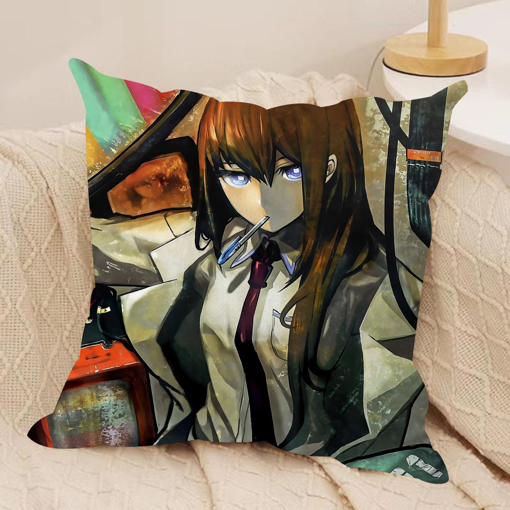 SSteins Gate Cushion Cover Silky Short Plush Invisible Zipper Dustproof Sofa Pillow Case For Home Decor