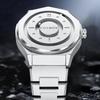FOXBOX Men's Watches Stainless Steel Quartz Watch Creative Scrolling Pointer Magnetic Force Wrist Clock Relogios Masculino+Box