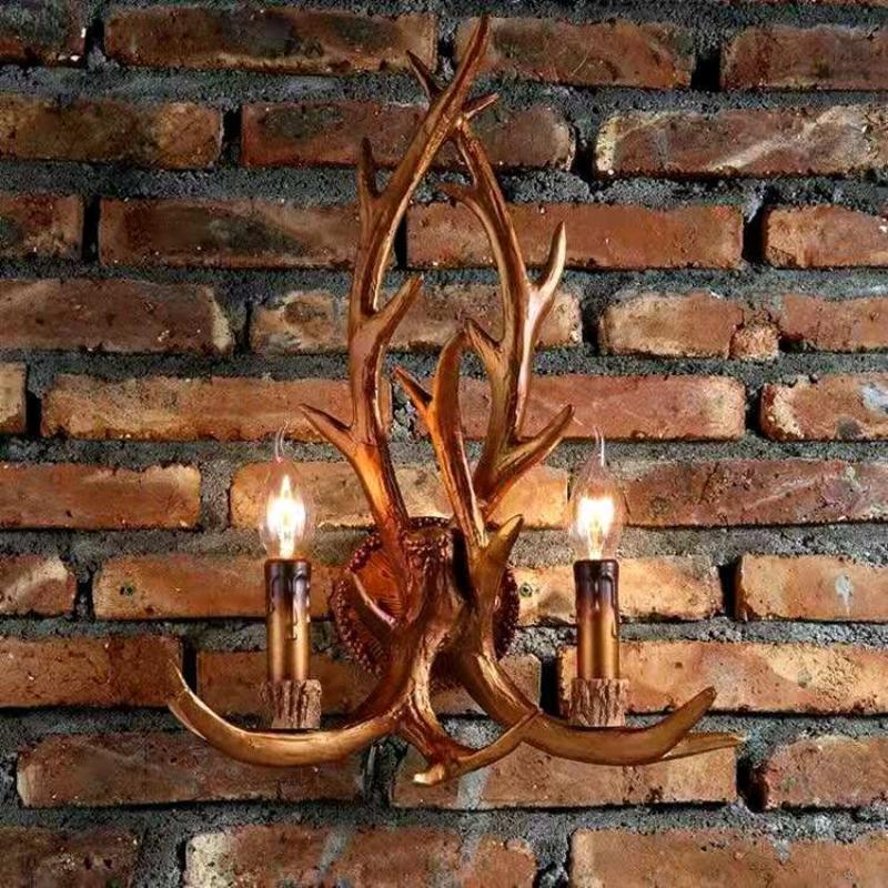 Wooden Feeling Resin Decorative LED Wall Light Lamp Sconce Deer Horn Antler Retro White Deer Wall Lamp Light LED Tree Branch