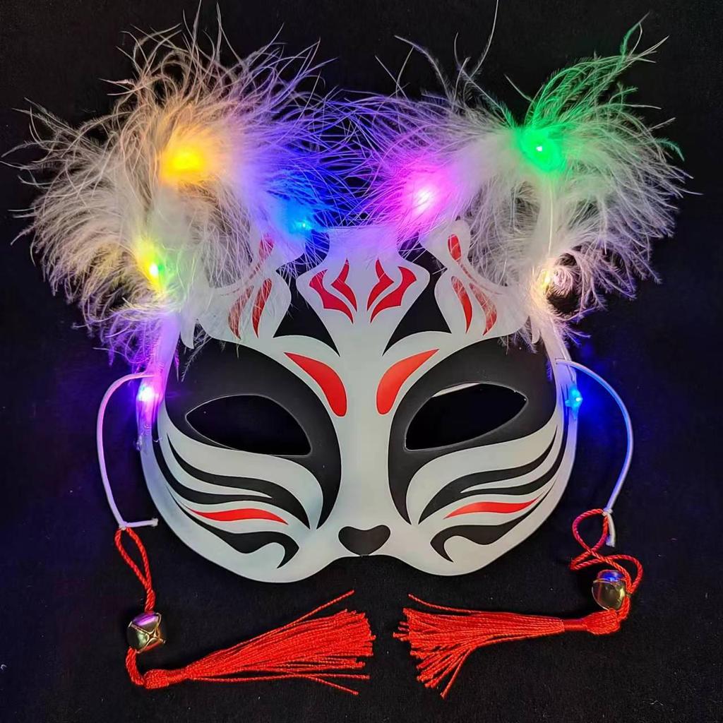 Luminous Cat Fox Mask - Hand-Painted Japanese Style Halloween Party Cosplay for Women