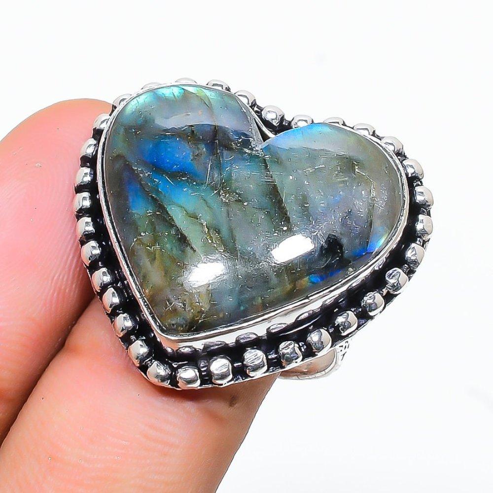 Labradorite Gemstone Handmade 925 Sterling Silver Jewelry Ring Size 9 g2d19