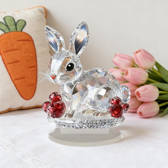 Clear Faux Crystal Bunny Figurine 2D Flat Acrylic Rabbit Table Sign for Home Office Garden Patio Desktop Decoration