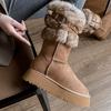 Cowhide Version~ Northeast Snow Boots Women's Winter Velvet Thickened New Thick-soled Mid-tube Cotton Shoes Fashionable Versatile Fluffy Boots