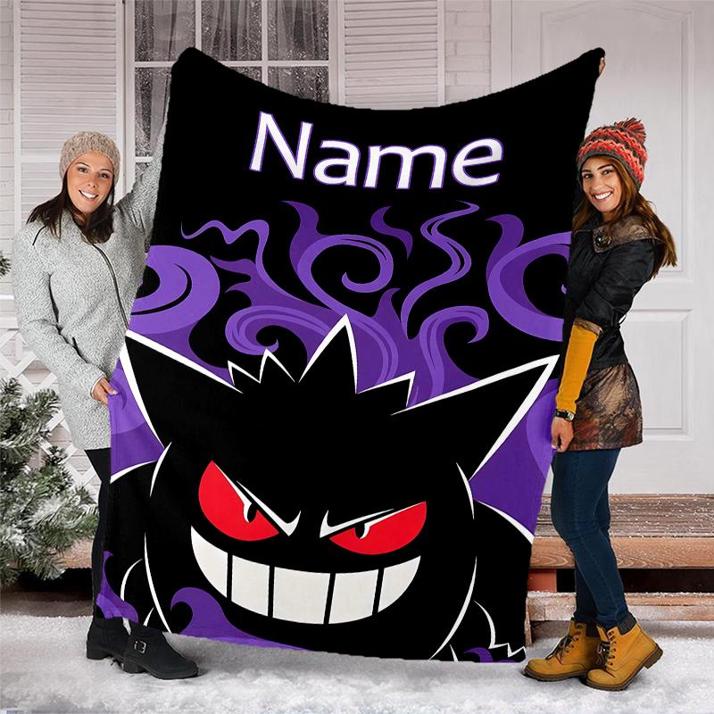 Personalized Custom Name Blanket - Pokémon Gengar Print Design,Blanket for Sofa,Bed,Travel,Camping - Soft and Warm, Great Gift