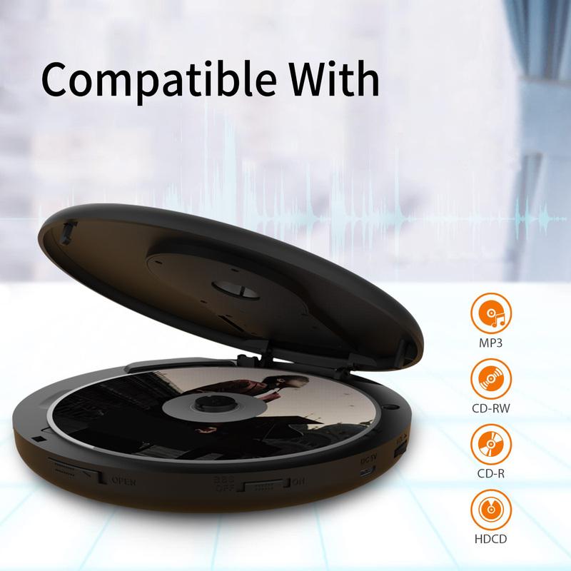 Портативный CD-плеер с Bluetooth, разъемом для наушников, ЖК-дисплеем, компактный CD-плеер Walkman, поддерживает питание переменного/постоянного тока