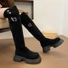 Ботфорты для женщин Модные полувысокие каблуки Обувь на платформе Дизайнерская замша 2025 Зима Новые элегантные длинные сапоги Вечерние туфли Zapatos