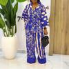 Oversized Women Loose 3/4 Sleeve Print Blouse and Pants Casual Two Piece Suit Sets