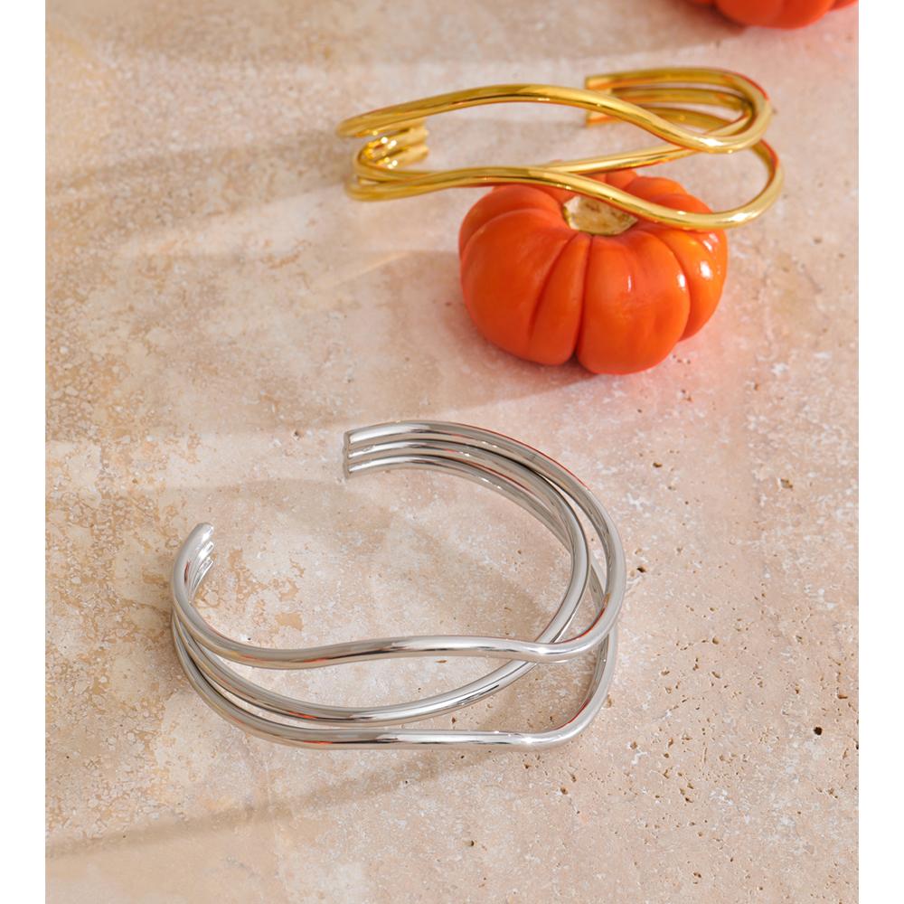 Yhpup 60mm Stainless Steel Layered Open Wrist Bracelet Bangle for Women Trendy Personalized Jewelry Tarnish Resistant