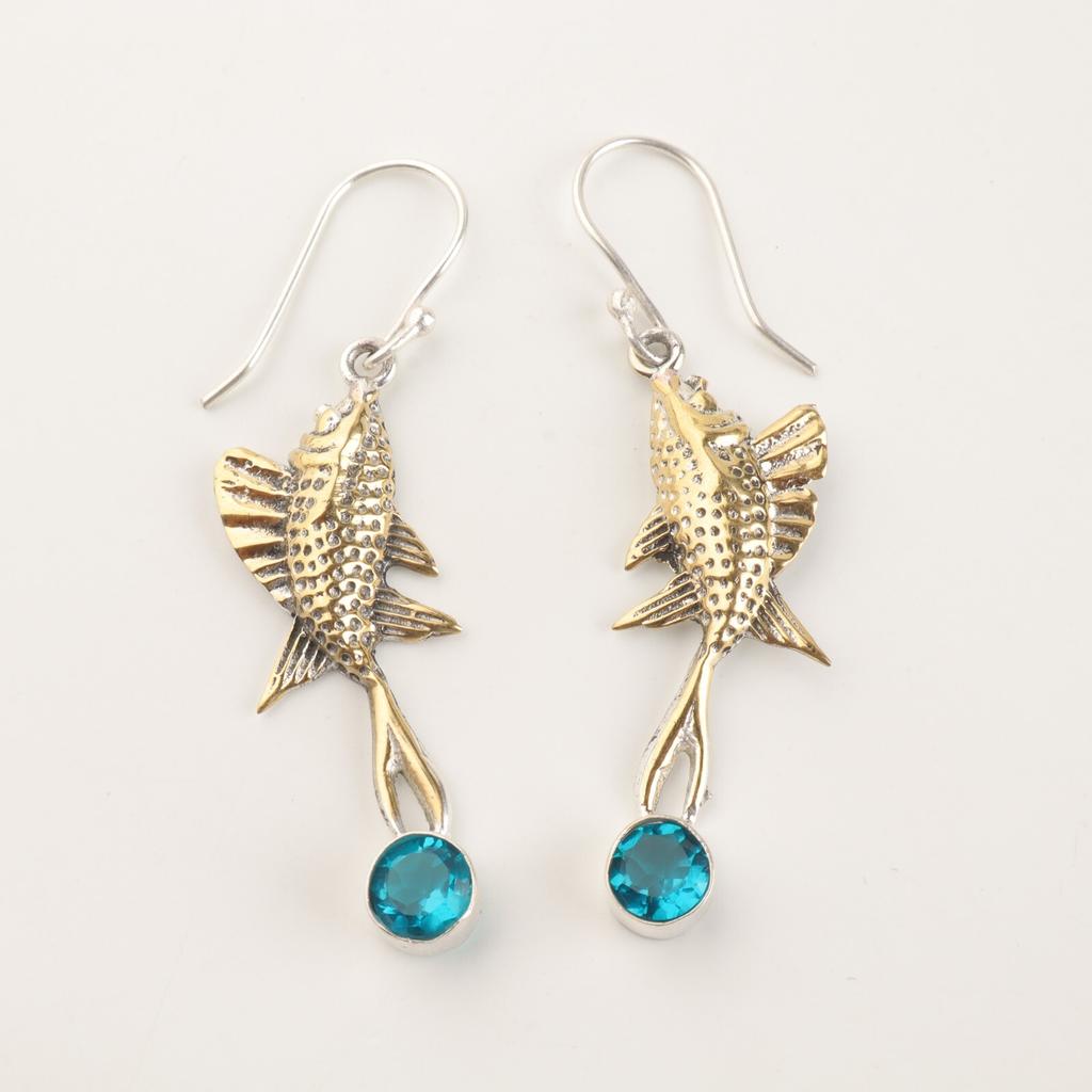 Редкий Апатит Драгоценный камень 925 Стерлинговое серебро Ювелирные изделия Ручной работы Длинные серьги 2.17" EE-148-13