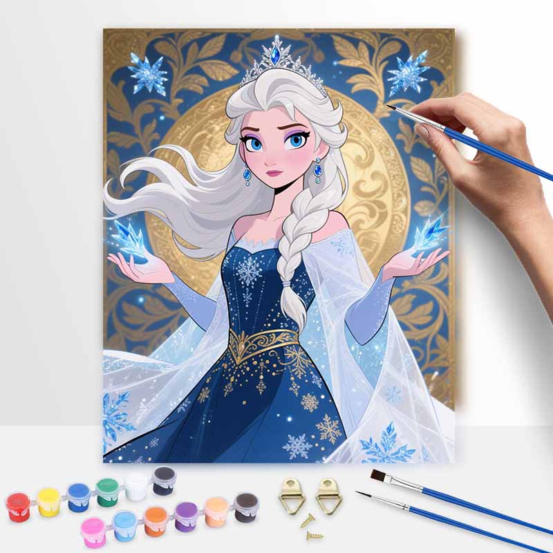 Disney digital oil painting art kit ice queen blue dress snowflake handmade diy home decorations