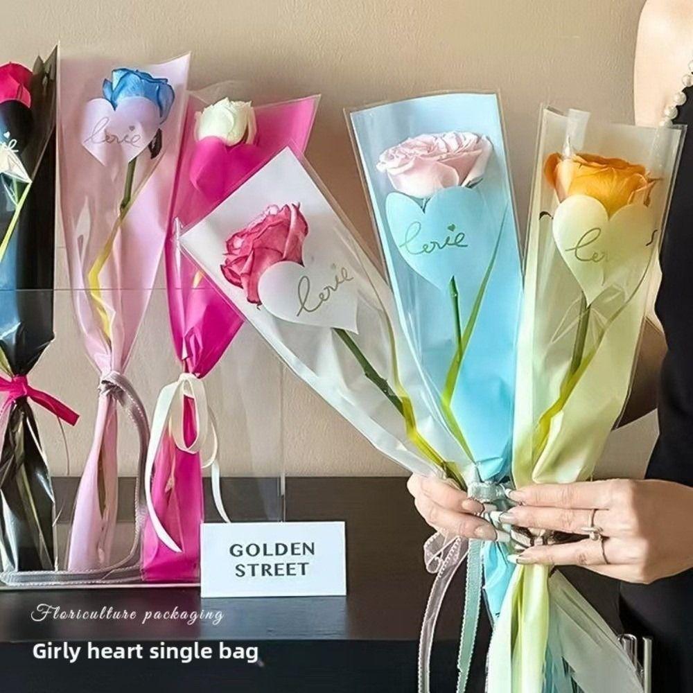 50pcs DIY Single Rose Sleeves Transparent Flower Wrapping Packa New Bouquet Packaging Sleeve