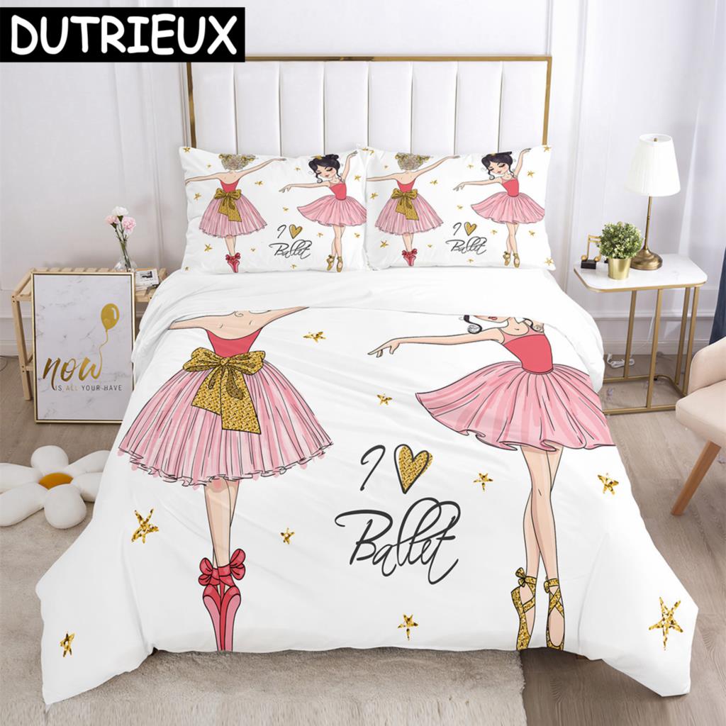 Cartoon Ballet Girl 3D Printed Bedding Set Duvet Covers Pillowcases Comforter Bedding Set Bedclothes Duvet Cover
