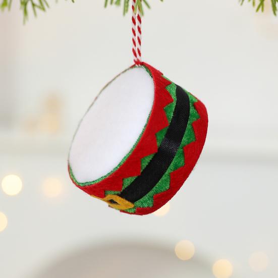 Christmas Drum Hanging Ornament for Tree Decoration Plush Fabric Texture Classic