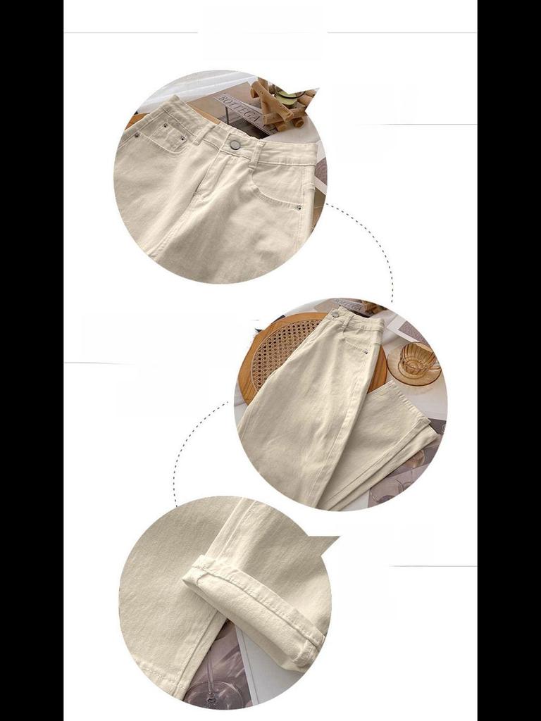 Women's High-Waist Apricot Jeans - Autumn/Winter, Plush-Lined, Loose-Fit, Carrot/Daddy Style Harem Pants, 9/10 Length