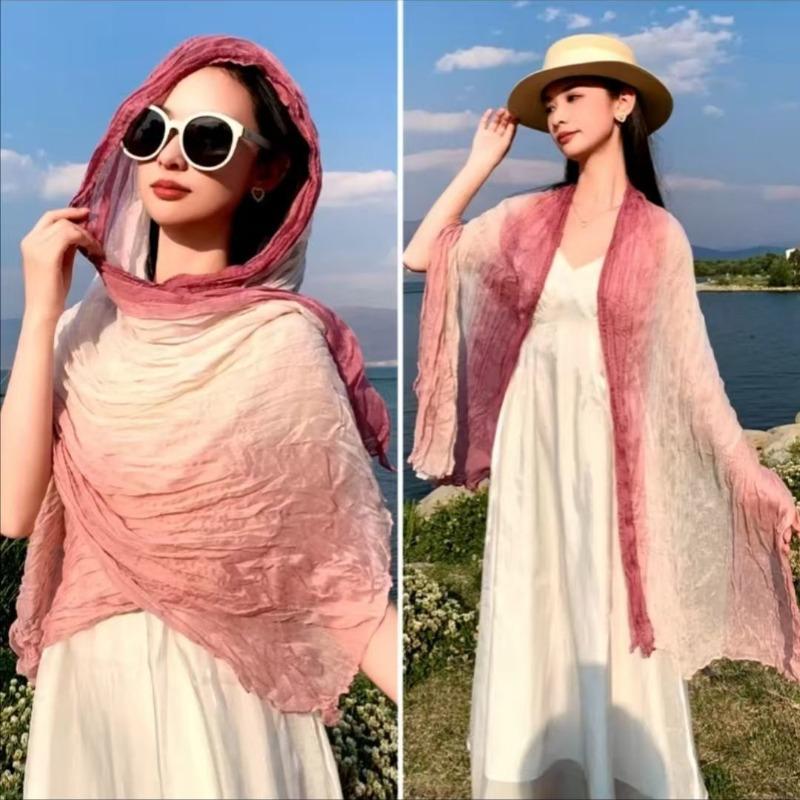 2Packs Women Hemp Shawl Wrap Long Head Neck Scarf,Linen Scarf Textur Scarf Hemp Shawl Windproof,warm,stylish Color-blocked Scarf