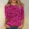 Женская мода повседневная три четверти рукава с принтом пайеток круглый вырез топ