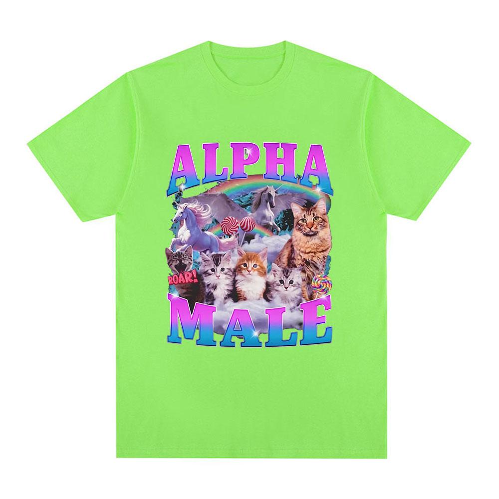 Alpha Male Kitten Cat Unicorn Rainbow Funny Meme Graphic T-shirt Men Women Fashion Short Sleeve T-shirts Cotton Casual T Shirts