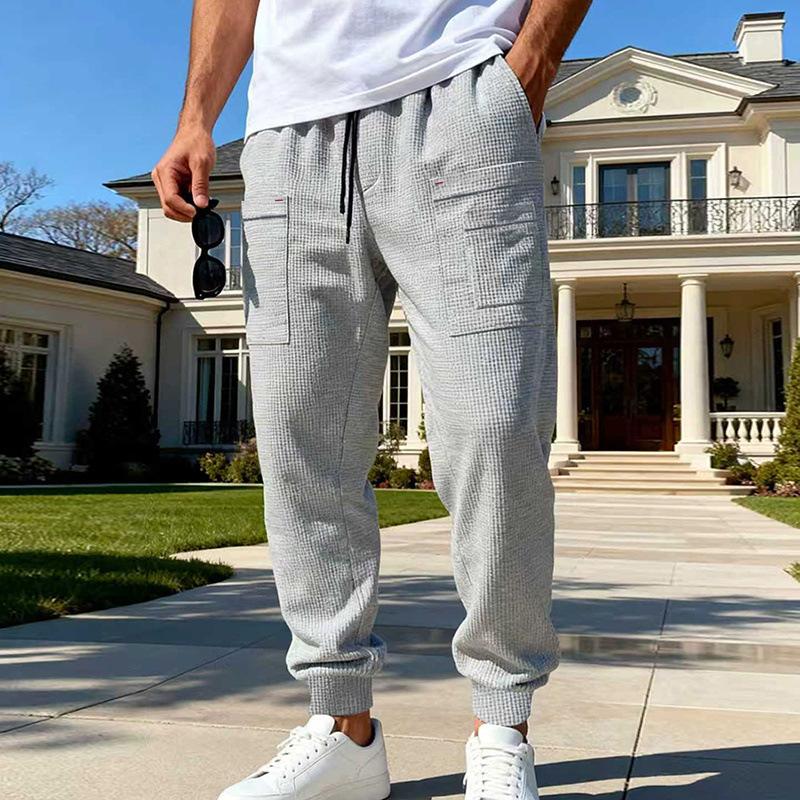 Spring/Autumn Men's Relaxed Fit Waffle Weave Casual High-Street Outdoor Sports Commuter Hip-Hop Workwear Breathable Sweatpants
