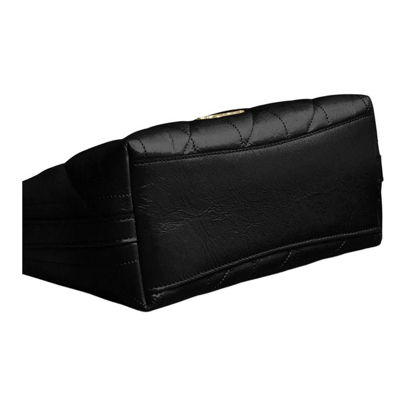 COACH Caitlin 24 Quilted Design Detachable Handle Chain Strap Zipper Closure Calf Leather Shoulder Bag Medium Women's Black