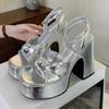 2025 Summer Chunky Platform Heels Fashion Square Toe Open Toe Prom Strappy Sandals Elegant Party Wedding High Heels Dress Shoes
