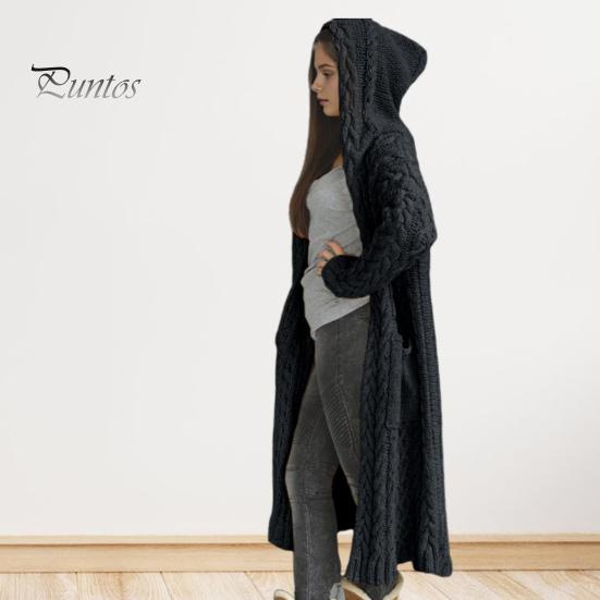 Женская куртка-свитер с карманами, средней длины, с капюшоном, трикотажная скрученная текстура, однотонная, с длинным рукавом, куртка больших размеров, плотная, повседневная верхняя одежда для поездок на работу