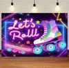 Roller Skating Shoes Theme Birthday Party Decoration Banner 80s 90s Neon Lights Rainbow Disco Background Photography Backdrop