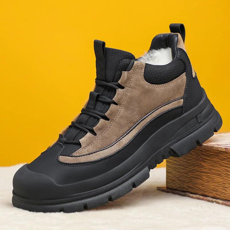2024Новые мужские ботинки зимние плюшевые теплые ботинки для снега водонепроницаемые кожаные спортивные хлопковые туфли для мужчин нескользящие походные ботинки Botas Hombre