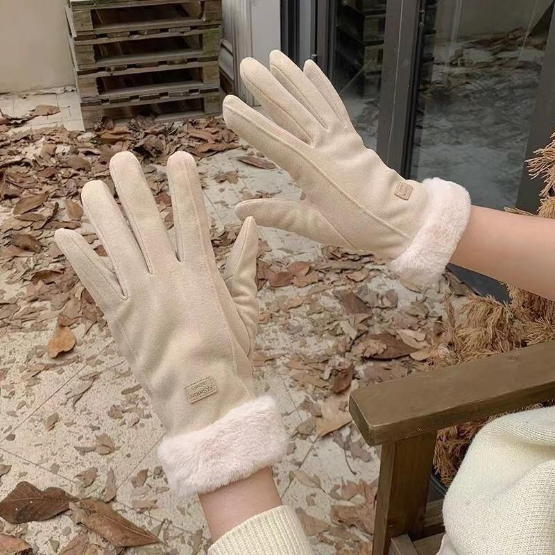 Женские зимние толстые плюшевые перчатки, модные теплые замшевые перчатки для отдыха на природе, женские перчатки для вождения с сенсорным экраном, спортивные перчатки для велоспорта