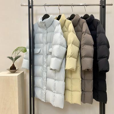 Длинный пуховик с воротником-стойкой для женщин, зима 2024 года, новая универсальная и тонкая повседневная универсальная корейская версия белой куртки на утином пуху