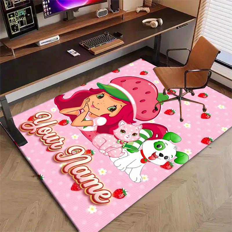 Princess Strawberry Design Area Rug Personalized Name- Non-Slip, Soft & Cozy Floor Mat for Living Room, Office - Indoor/Outdoor Carpet