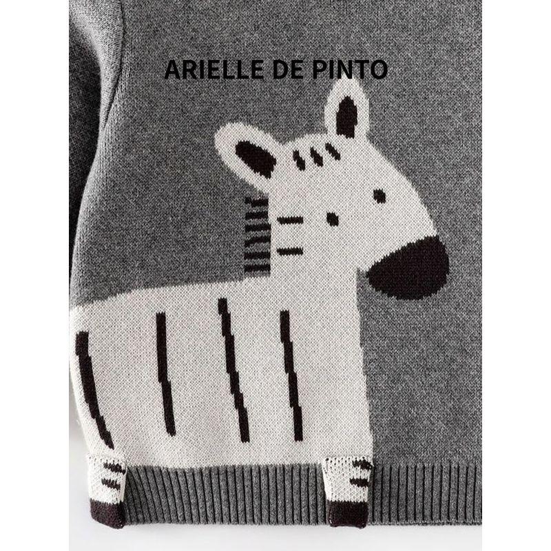 French Arielle De Pinto Knitted Sweater for Boys and Girls, Autumn and Winter Style, Korean Version, Pony Pullover, Core Yarn Jacquard