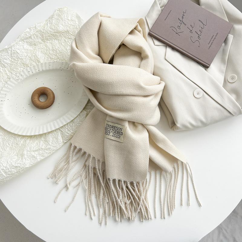 Новый двухсторонний двухцветный искусственный кашемировый однотонный шарф для женщин, зимний теплый шарф-шаль с бахромой для пожилых людей