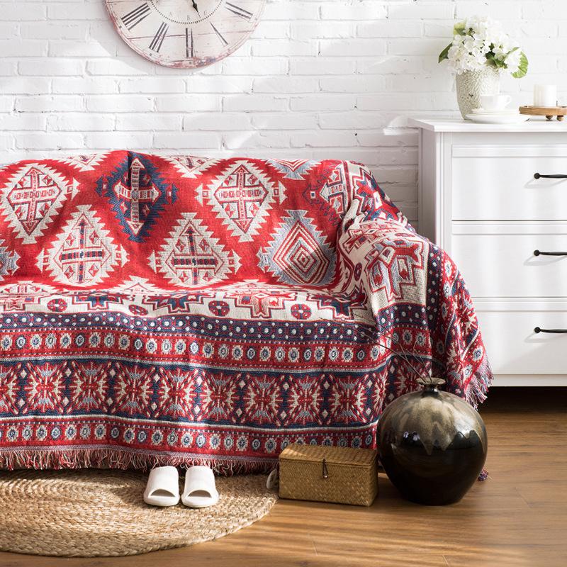 Retro Warm Sofa Towel European Fabric Sofa Chair Blanket Non-slip Double Sided Usable Couch Cover Jacquard Geometry Couch Cover