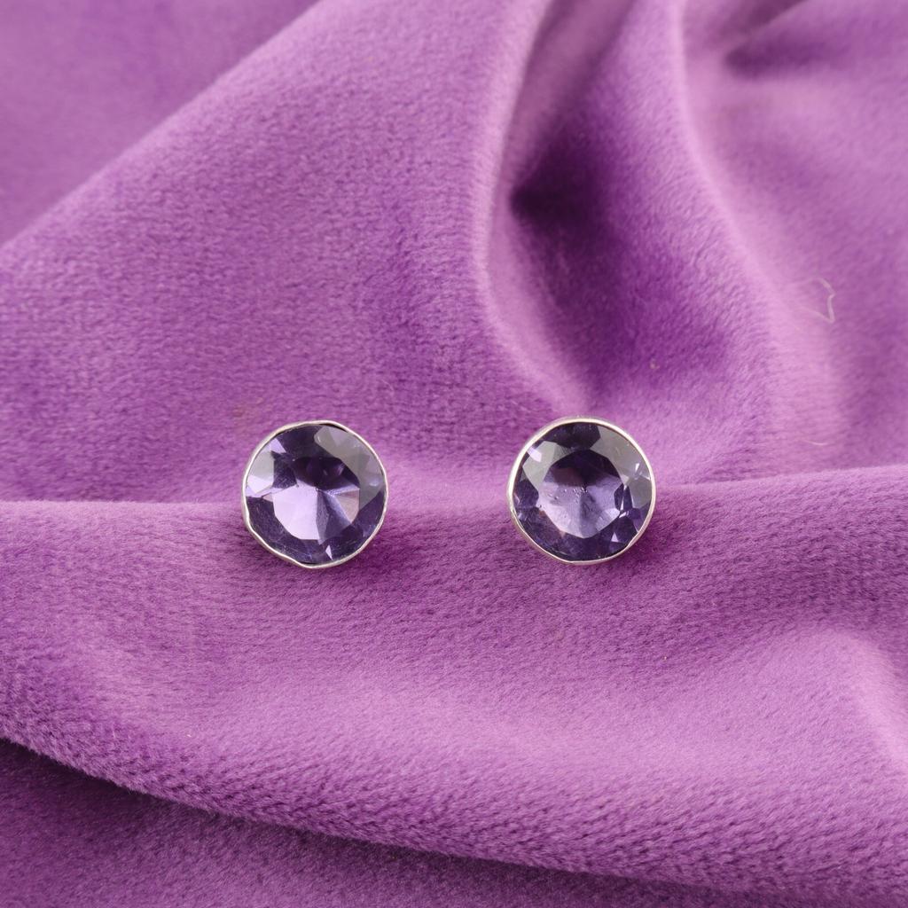 Аметист Камень Февраль Юбилей Пусеты Помолвка Этнические Серьги Серебро 925 пробы EE-150-16