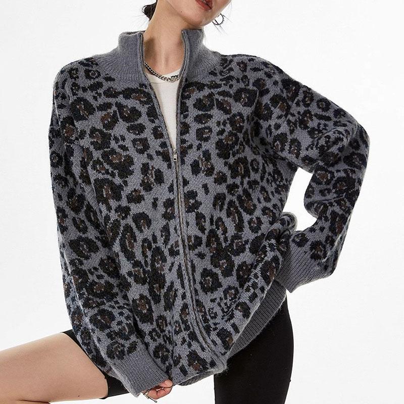 Пальто для женщин осень-зима леопардовый утолщенный винтажный вязаный кардиган повседневное пальто куртка