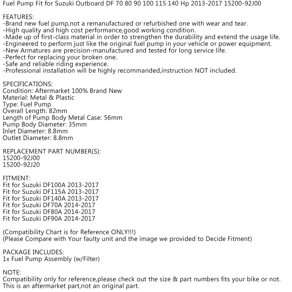 Топливный насос подходит для Suzuki Outboard DF 70 80 90 100 115 140 Hp 13-17 15200-92J00