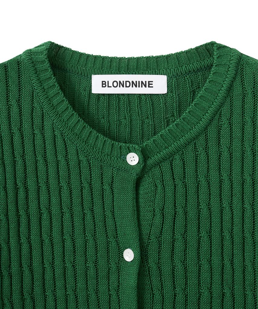 BLOND9 Вязаный кардиган с коротким рукавом_Зеленый