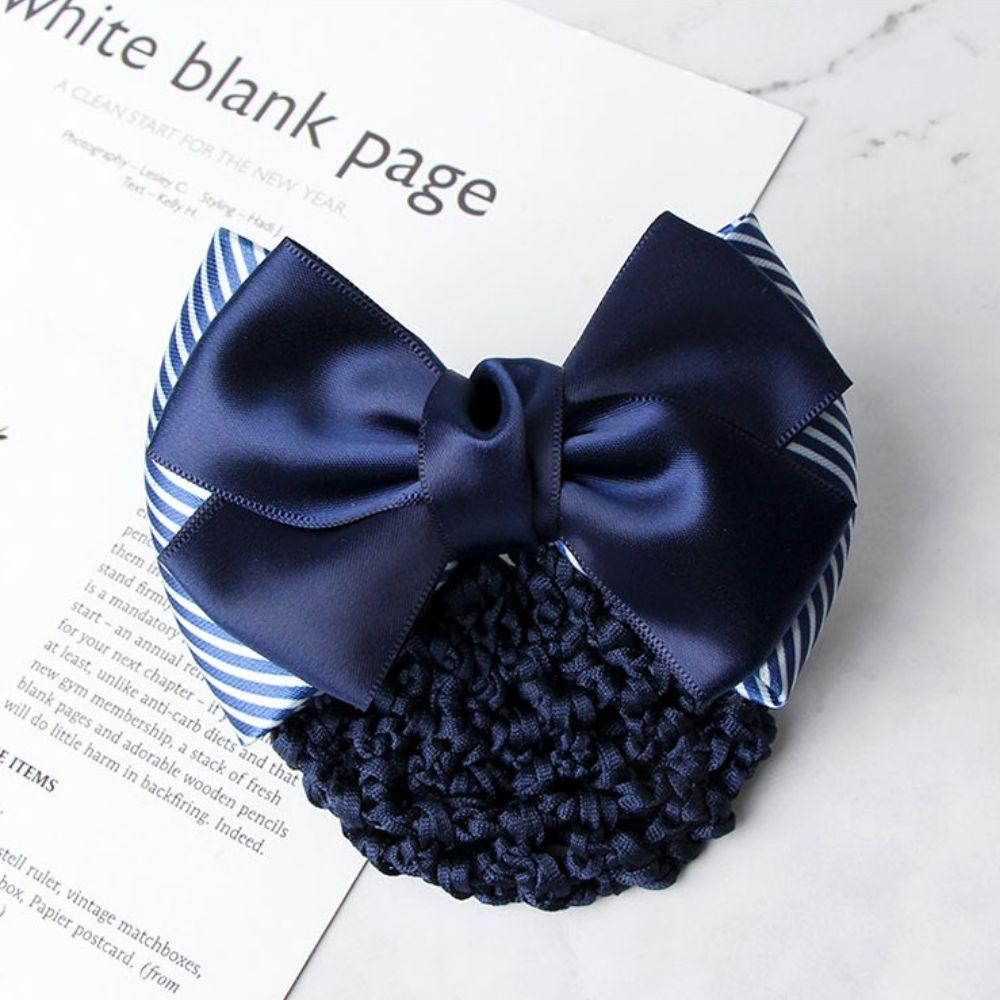 Lady Nurse Bowknot Ribbon Stripe Women Barrette Net Bun Crochet Net Bun Hair Cover Net Bun Snood