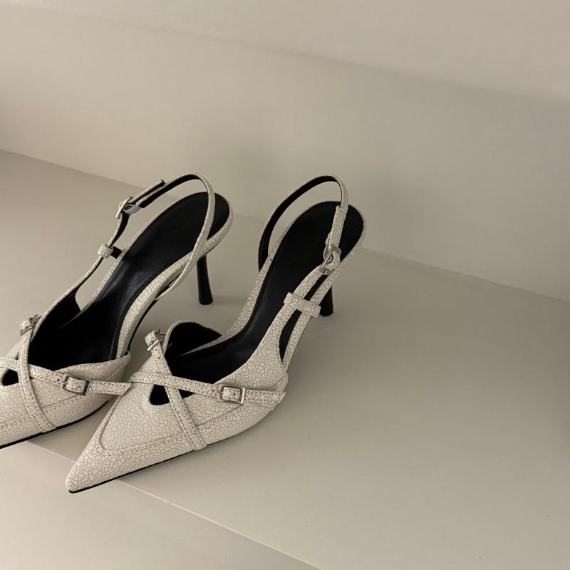 Low Sandals Woman Leather Open Shoes Heel Suit Female Beige Low-heeled Stiletto Spring Closed Retro 2026 Comfort High